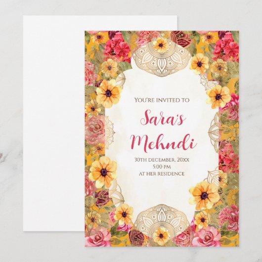 Uitnodigingen van de partij Henna (Voorkant / Achterkant)