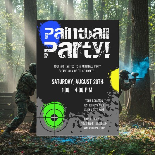 Uitnodigingen van de partij Paintball | Aangepaste