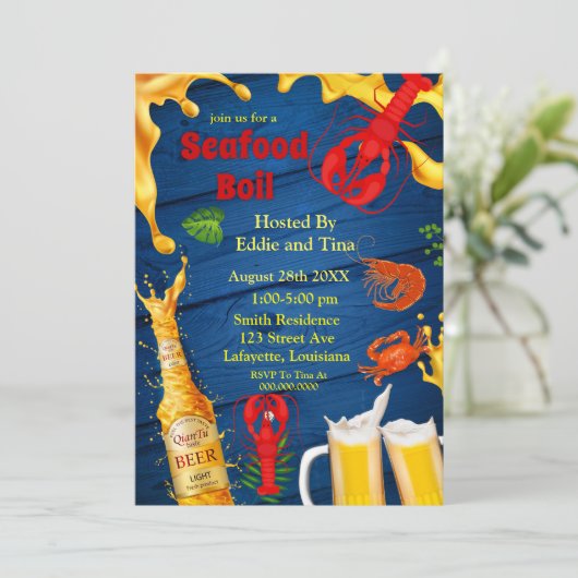 Uitnodigingen van de partij Seafood Boil en Beer (Staand voorkant)