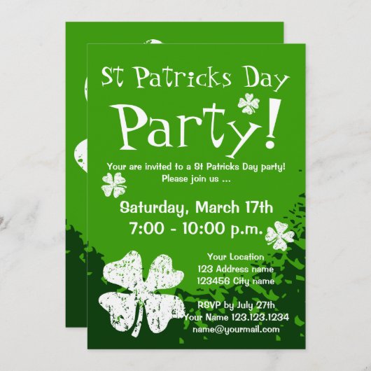 Uitnodigingen van de partij St Patricks Day | (Voorkant / Achterkant)