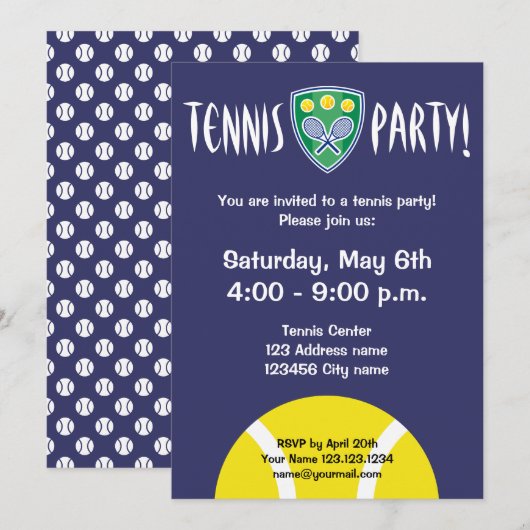 Uitnodigingen van de partij Tennis | uitnodigingen (Voorkant / Achterkant)