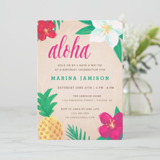 Uitnodigingen van de partij Tropische Hawaiian Lua (Staand voorkant)