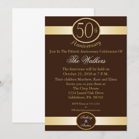 Uitnodigingen van de partij van de 50e Jubileum in (Voorkant / Achterkant)