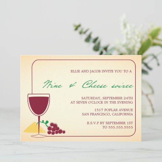 Uitnodigingen van de partijen wijn en kaas Soiree (Staand voorkant)