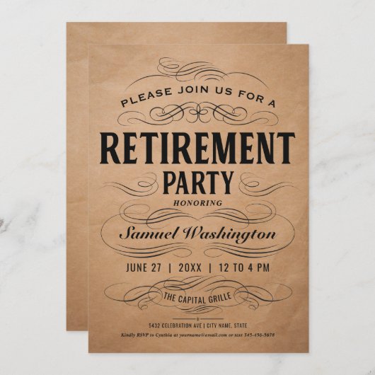 Uitnodigingen van de Pensioenpartij Scrollwork (Voorkant / Achterkant)