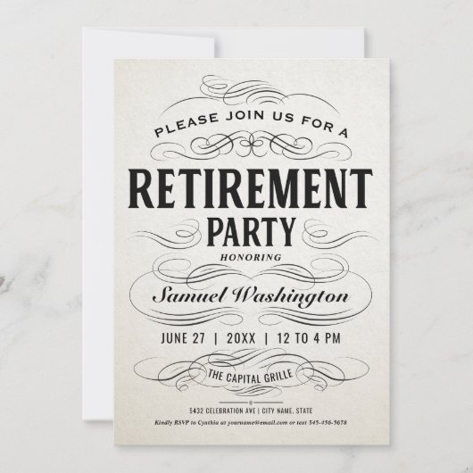 Uitnodigingen van de Pensioenpartij  Scrollwork (Voorkant)