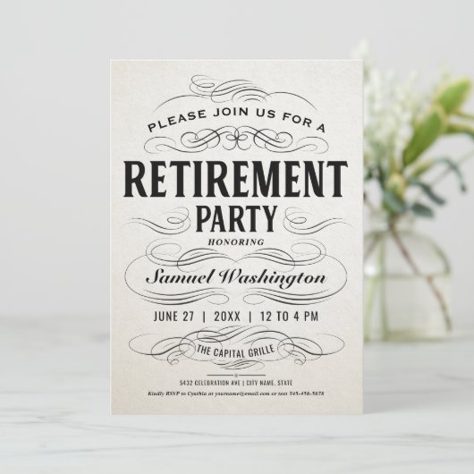 Uitnodigingen van de Pensioenpartij  Scrollwork (Staand voorkant)