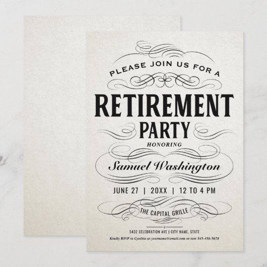 Uitnodigingen van de Pensioenpartij Scrollwork (Voorkant / Achterkant)