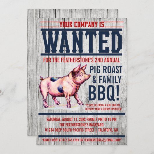 Uitnodigingen van de  Pig Roast Family BBQ (Voorkant / Achterkant)