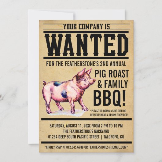 Uitnodigingen van de Pig Roast Family BBQ (Voorkant)