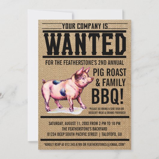 Uitnodigingen van de Pig Roast Family BBQ (Voorkant)