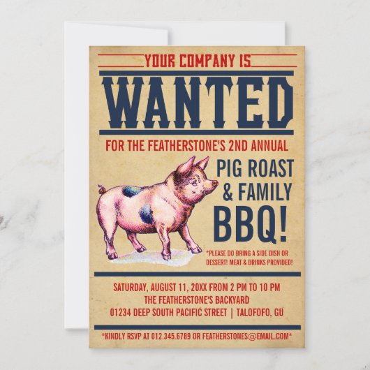 Uitnodigingen van de  Pig Roast Family BBQ (Voorkant)
