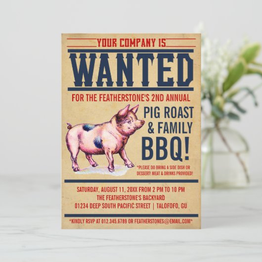 Uitnodigingen van de  Pig Roast Family BBQ (Staand voorkant)