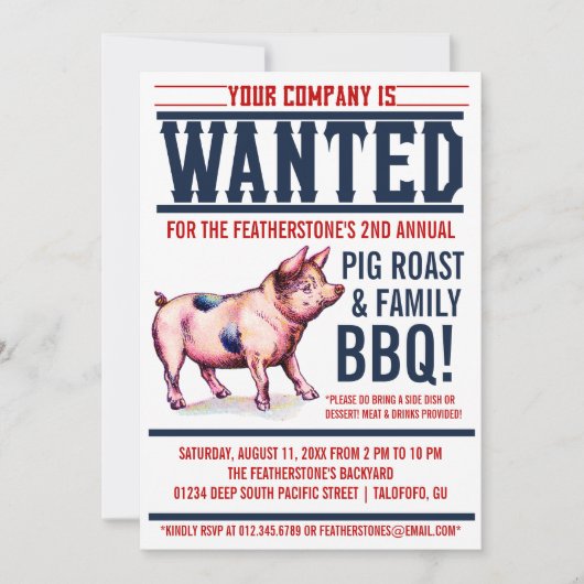 Uitnodigingen van de  Pig Roast Family BBQ (Voorkant)