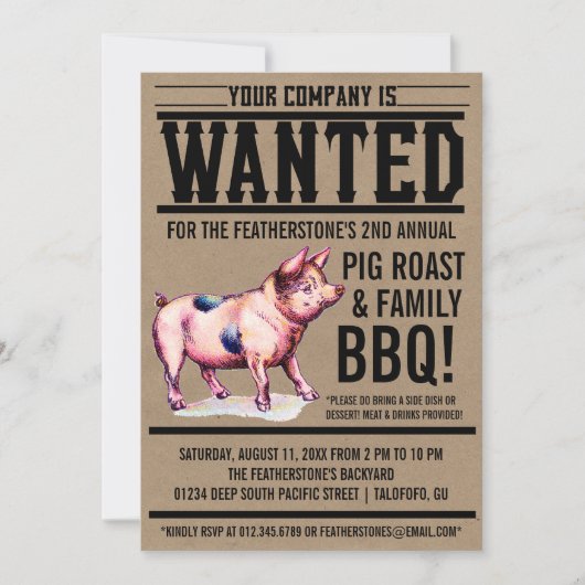 Uitnodigingen van de  Pig Roast Family BBQ (Voorkant)
