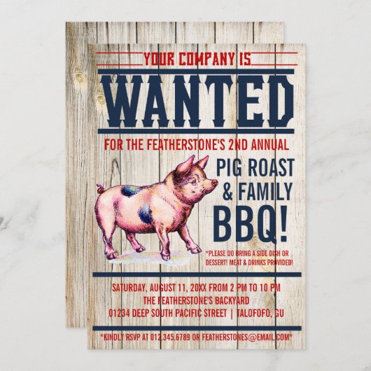 Uitnodigingen van de  Pig Roast Family BBQ (Voorkant / Achterkant)