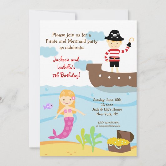 Uitnodigingen van de Pirate and Mermaid Birthday P (Voorkant)
