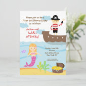 Uitnodigingen van de Pirate and Mermaid Birthday P (Staand voorkant)