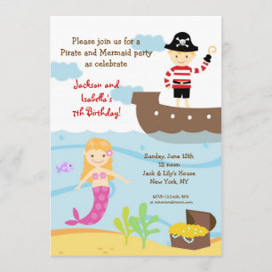 Uitnodigingen van de Pirate and Mermaid Birthday P