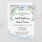 Uitnodigingen van de prachtige Blue Floral Engagem (Voorkant / Achterkant)