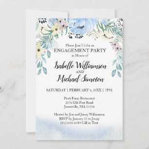 Uitnodigingen van de prachtige Blue Floral Engagem