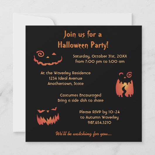 Uitnodigingen van de Pumpkin Gwarende Halloween Pa (Achterkant)