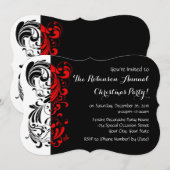 Uitnodigingen van de Red+Black Elegant Swirl Holid (Voorkant / Achterkant)