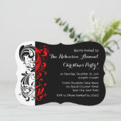 Uitnodigingen van de Red+Black Elegant Swirl Holid (Staand voorkant)