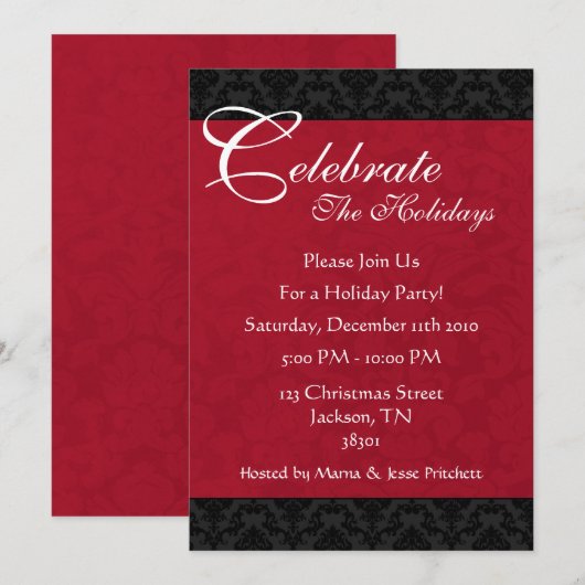 Uitnodigingen van de Red & Black Holiday Party (Voorkant / Achterkant)