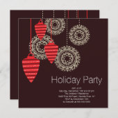 Uitnodigingen van de Retro Ornaments Holiday Party (Voorkant / Achterkant)