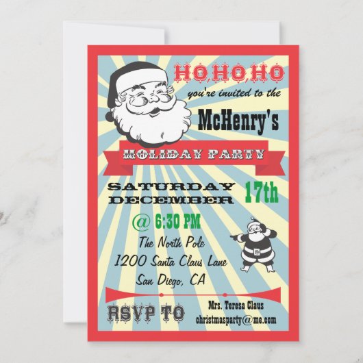 Uitnodigingen van de Retro Santa Holiday Party (Voorkant)