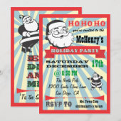 Uitnodigingen van de Retro Santa Holiday Party (Voorkant / Achterkant)