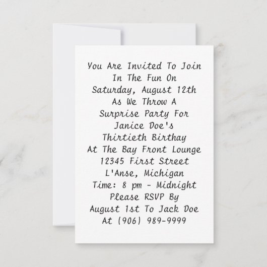 Uitnodigingen van de Retro Surprise-partij (Achterkant)