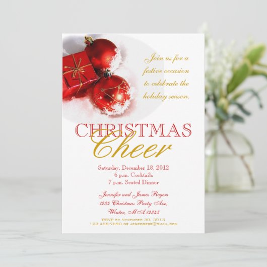 Uitnodigingen van de Rode Gold Ornament-kerstfeest (Staand voorkant)