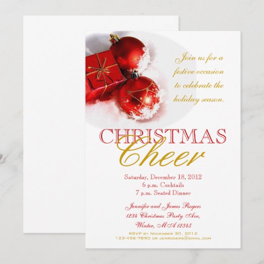 Uitnodigingen van de Rode Gold Ornament-kerstfeest (Voorkant / Achterkant)