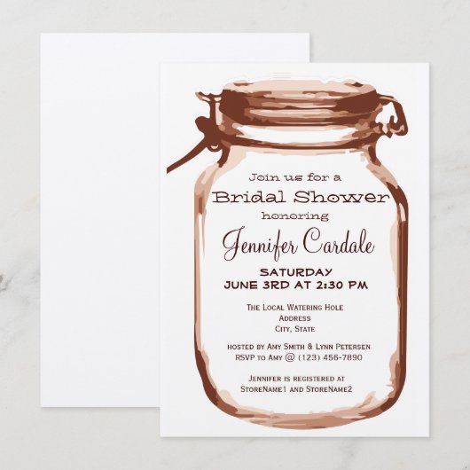 Uitnodigingen van de Roestland Mason Jar Bridal (Voorkant / Achterkant)