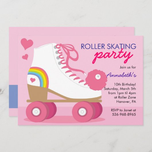 Uitnodigingen van de "Roller Skating Birthday"-par (Voorkant / Achterkant)