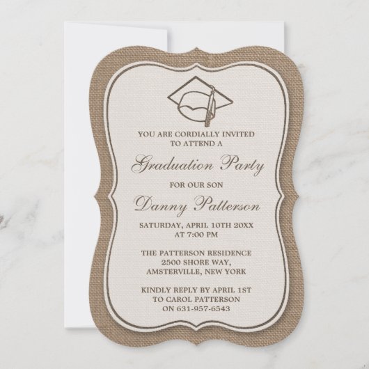 Uitnodigingen van de Rustic Burlap Graduation Part (Voorkant)