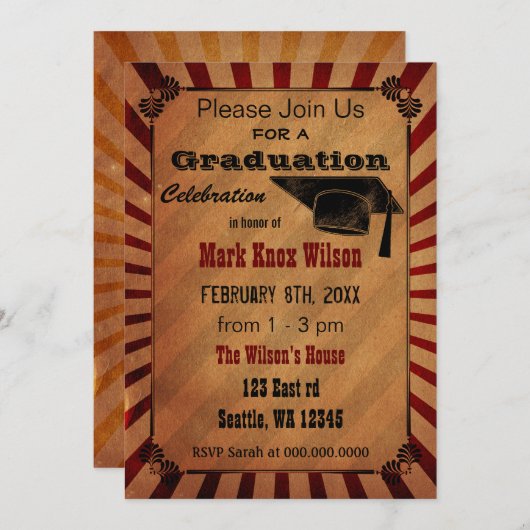 Uitnodigingen van de Rustische Graduation Party (Voorkant / Achterkant)