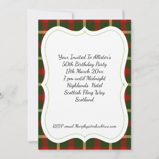 Uitnodigingen van de Scottish Thmed Celebration Pa (Achterkant)