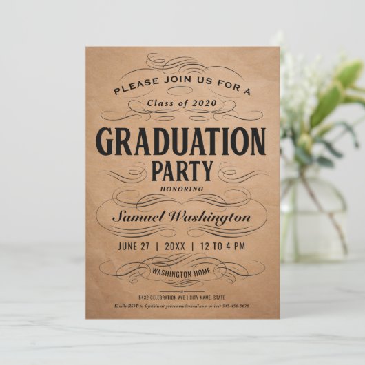 Uitnodigingen van de Scrollwork Graduation Party (Staand voorkant)