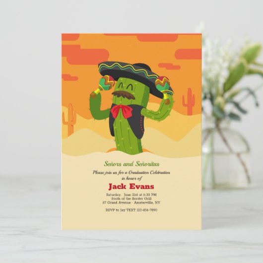 Uitnodigingen van de Señor Cactus Graduation Party (Staand voorkant)