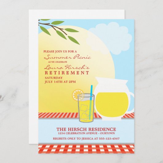 Uitnodigingen van de Sunny Summer Picnic (Voorkant / Achterkant)
