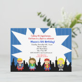 Uitnodigingen van de superheld Birthday Party (Staand voorkant)