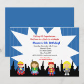 Uitnodigingen van de superheld Birthday Party (Voorkant / Achterkant)