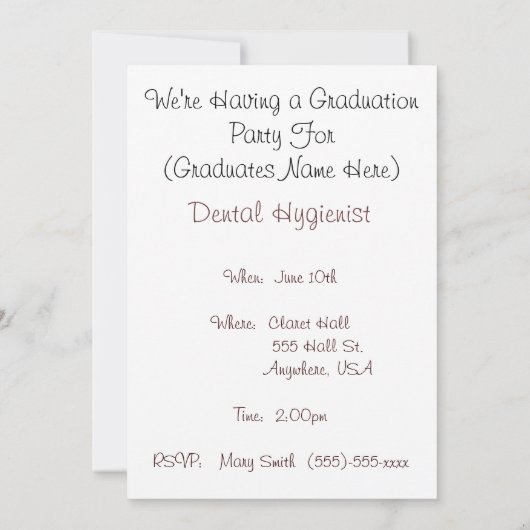 Uitnodigingen van de tandheelkundige Hygienist Gra (Achterkant)