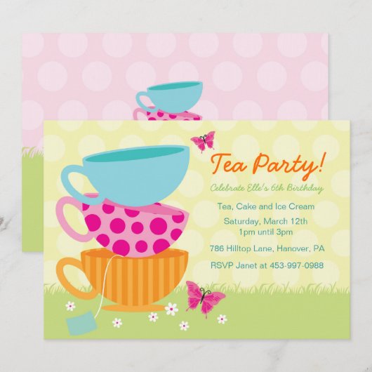 Uitnodigingen van de Tea-partij van het voorjaar (Voorkant / Achterkant)