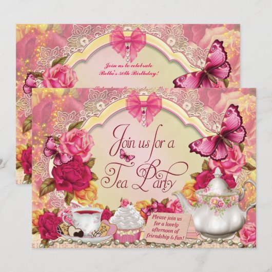 Uitnodigingen van de Tea Party (Voorkant / Achterkant)