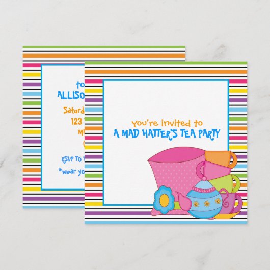 Uitnodigingen van de Tea Party van Mad Hatter (Voorkant / Achterkant)