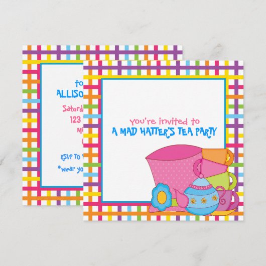 Uitnodigingen van de Tea Party van Mad Hatter (Voorkant / Achterkant)